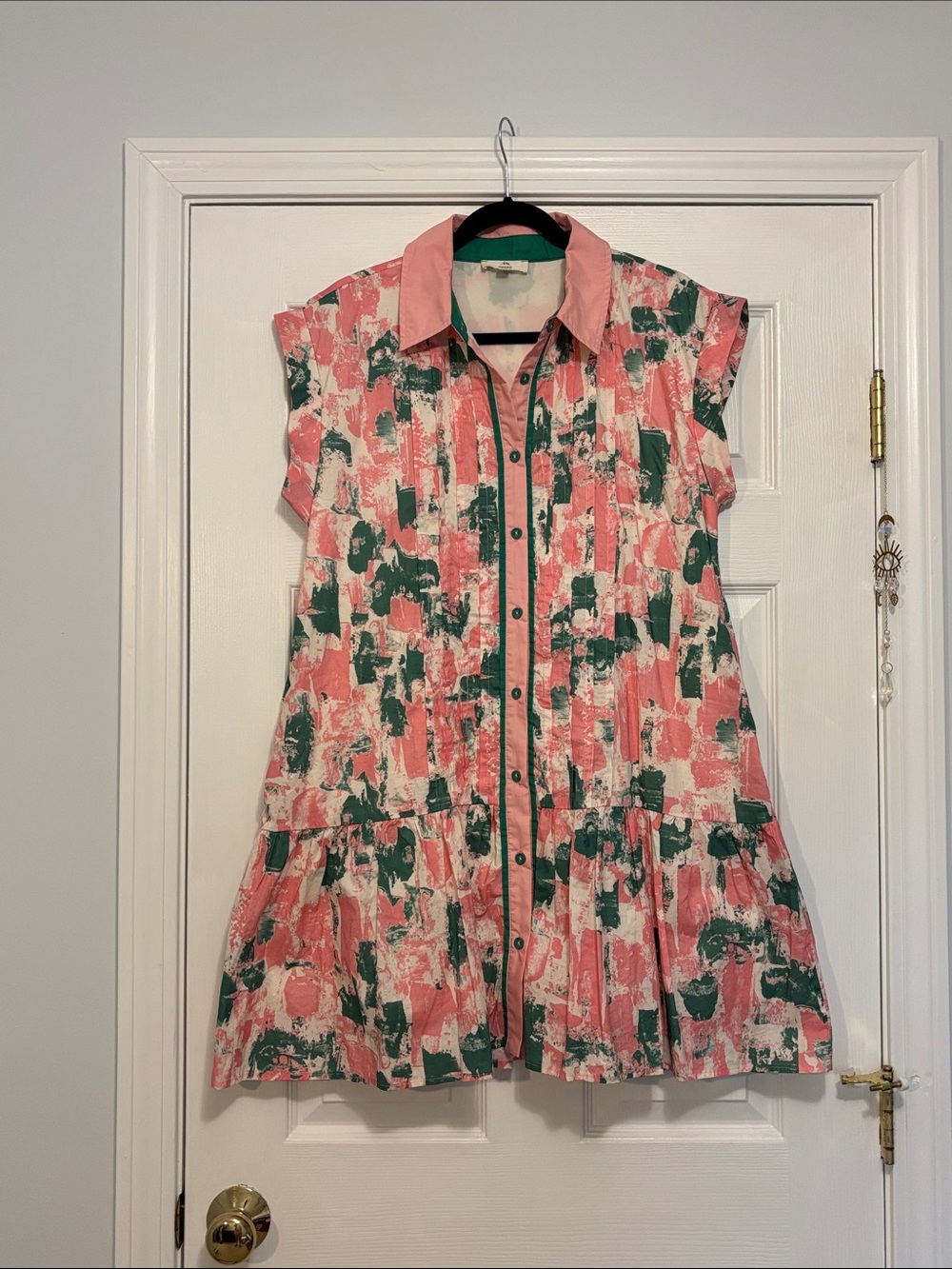 Entro Preppy Pink & Green Printed Button-Front Dress